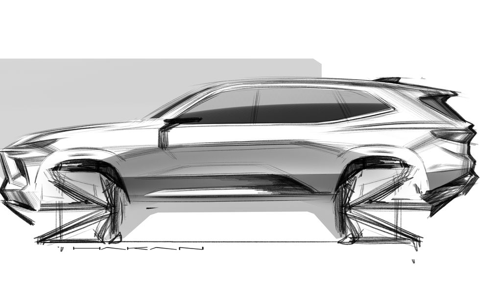 Эскиз бокового профиля анклава Buick 2025 года